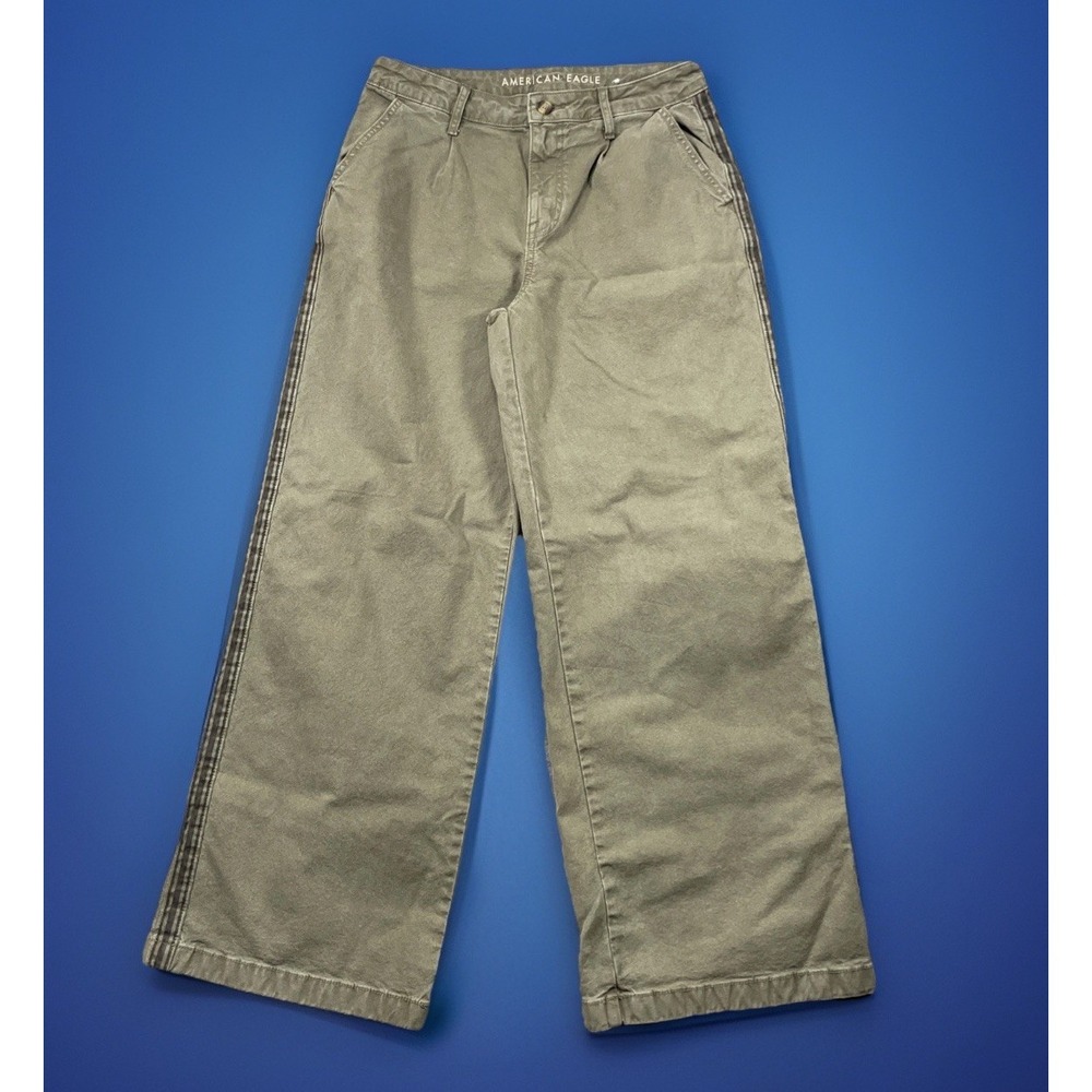 American Eagle Outfitters Super High Rise Baggy Wide‎ Leg Green Jeans Sz 6 Short